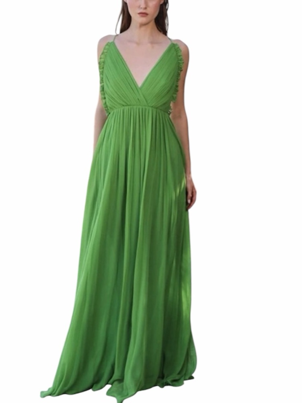Sau Lee | Cameron Silk Chiffon Maxi Gown in Apple Green Size 4